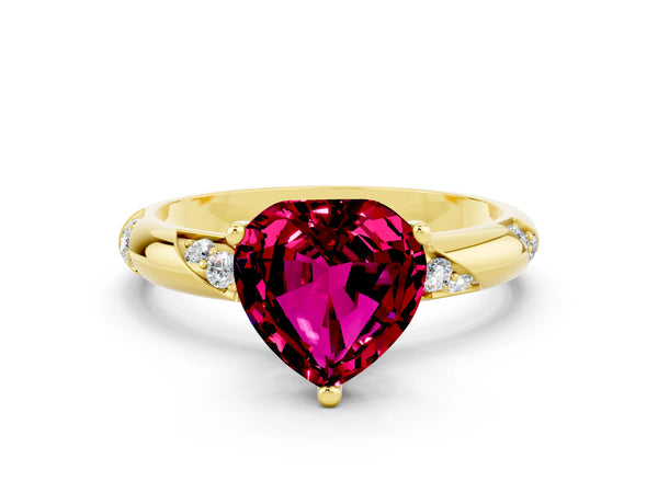 Yellow gold Heart Cut Garnet Solitaire Engagement Ring with Twisted Round  Accent Band and Prong Setting