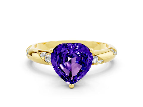 Yellow gold Heart Cut Solitaire Diamond Engagement Ring with Twisted Pave Band and Four-Prong Setting