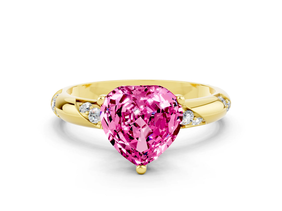 Yellow gold Heart Cut Solitaire Diamond Engagement Ring with Twisted Pave Band and Four-Prong Setting