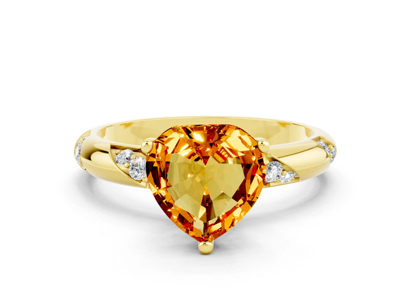 Yellow gold Heart Cut Citrine Solitaire Engagement Ring with Twisted Round  Accent Band and Prong Setting