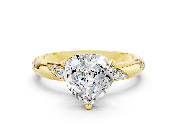 Yellow gold Heart Cut Moissanite Solitaire Engagement Ring with Twisted Round  Accent Band and Prong Setting
