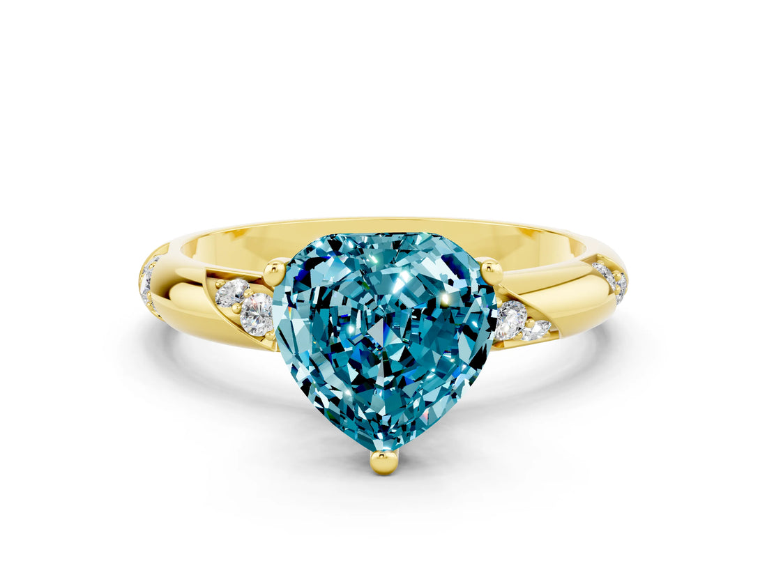 Yellow gold Heart Cut Solitaire Diamond Engagement Ring with Twisted Pave Band and Four-Prong Setting