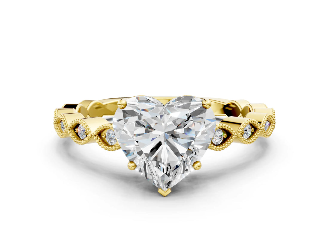 Yellow gold Heart Cut Solitaire Diamond Ring with Infinity Twist Band and Four-Prong Setting_9