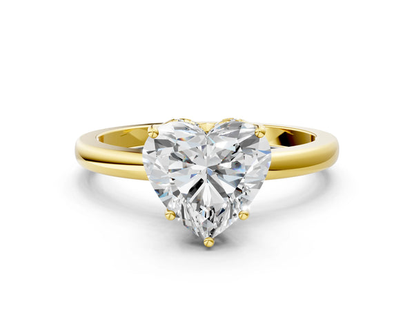 Yellow Gold Heart-Shaped Hidden Halo Solitaire Engagement Ring Setting with Thin Wire Band