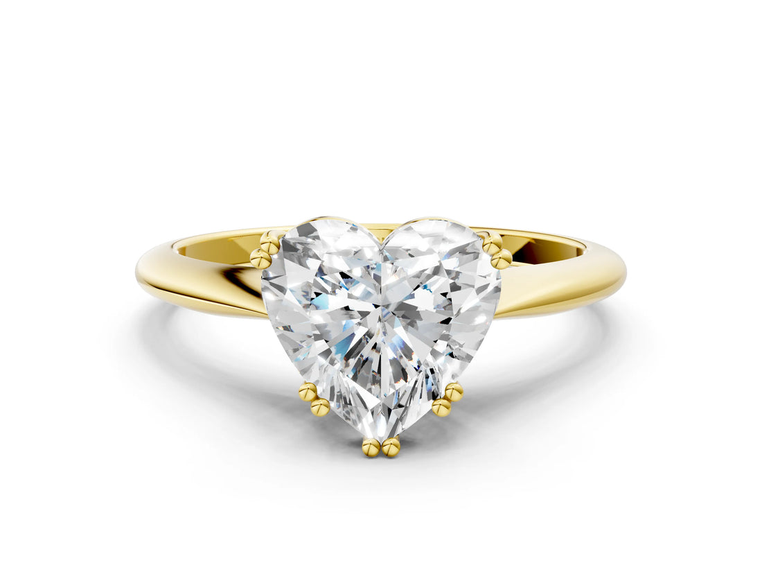 Yellow gold Heart Cut Solitaire Diamond Ring with Six-Prong Setting and Classic Band_12