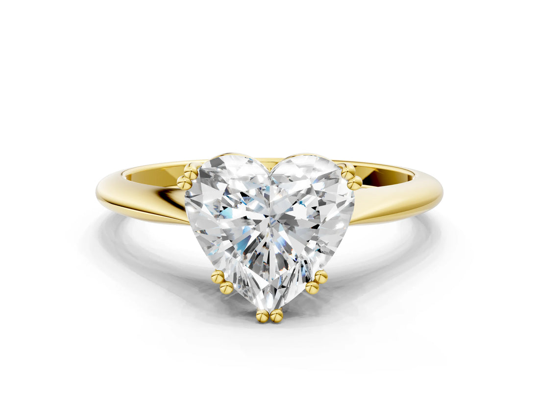 Yellow gold Heart Cut Solitaire Diamond Ring with Six-Prong Setting and Classic Band_3