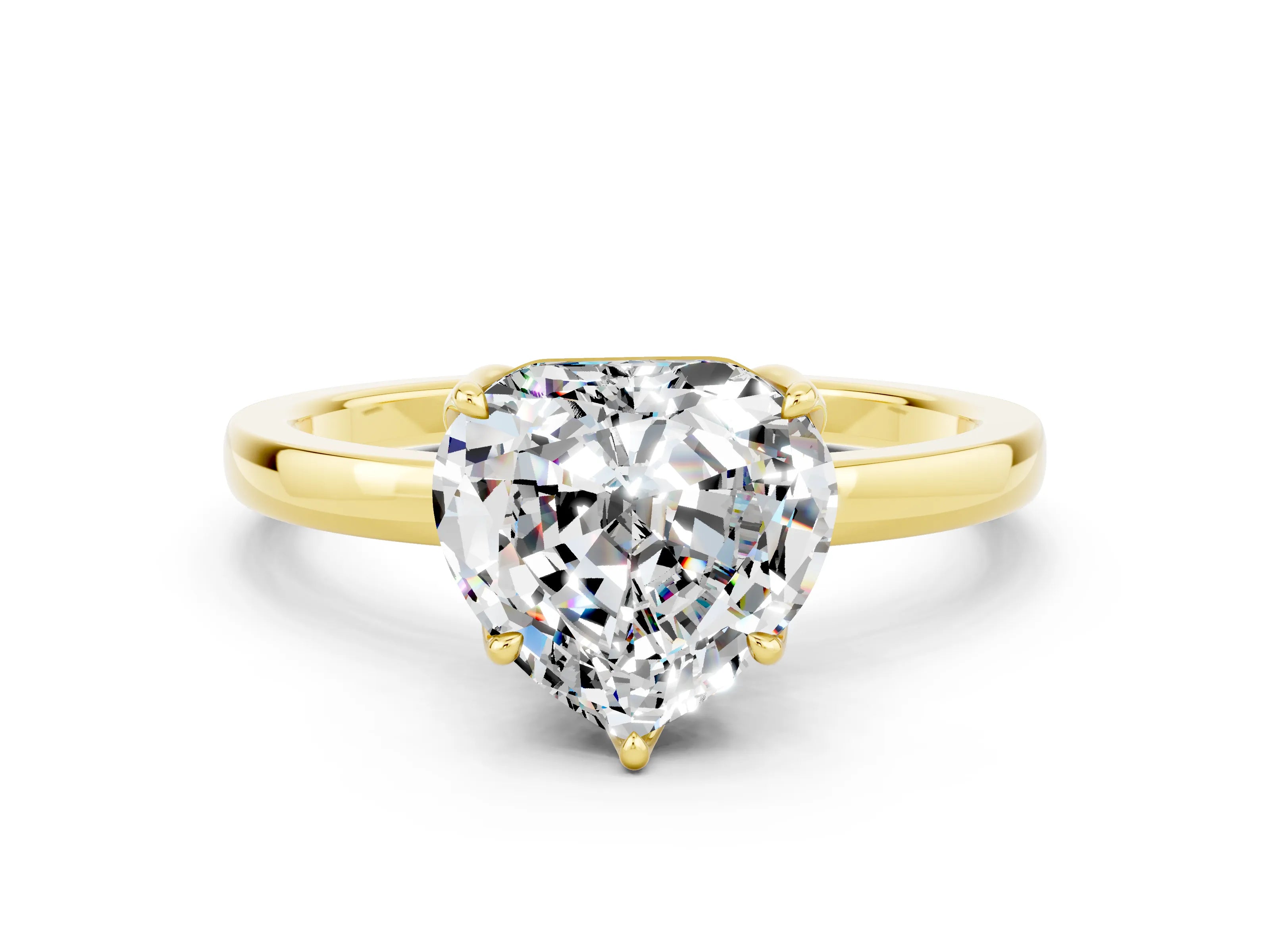 Yellow gold Heart Cut Solitaire Diamond Ring with Thin Band and Four-Prong Setting
