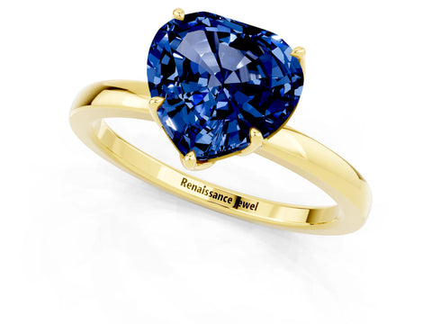 Yellow gold Heart Cut Solitaire Diamond Ring with Thin Band and Four-Prong Setting_1
