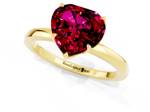 Yellow gold Heart Cut Solitaire Diamond Ring with Thin Band and Four-Prong Setting_1