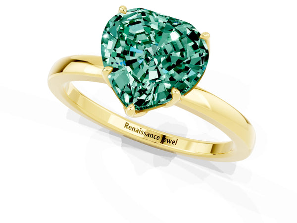 Yellow gold Heart Cut Green Sapphire Solitaire Ring with Thin Band and Prong Setting