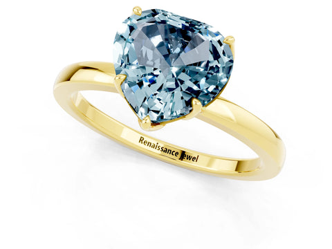 Yellow gold Heart Cut Solitaire Diamond Ring with Thin Band and Four-Prong Setting_1