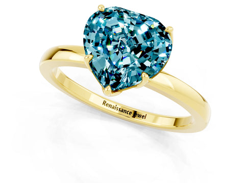 Yellow gold Heart Cut Solitaire Diamond Ring with Thin Band and Four-Prong Setting_1