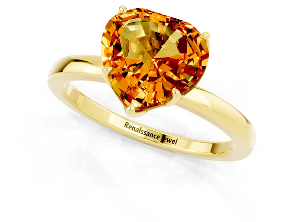 Yellow gold Heart Cut Citrine Solitaire Ring with Thin Band and Prong Setting