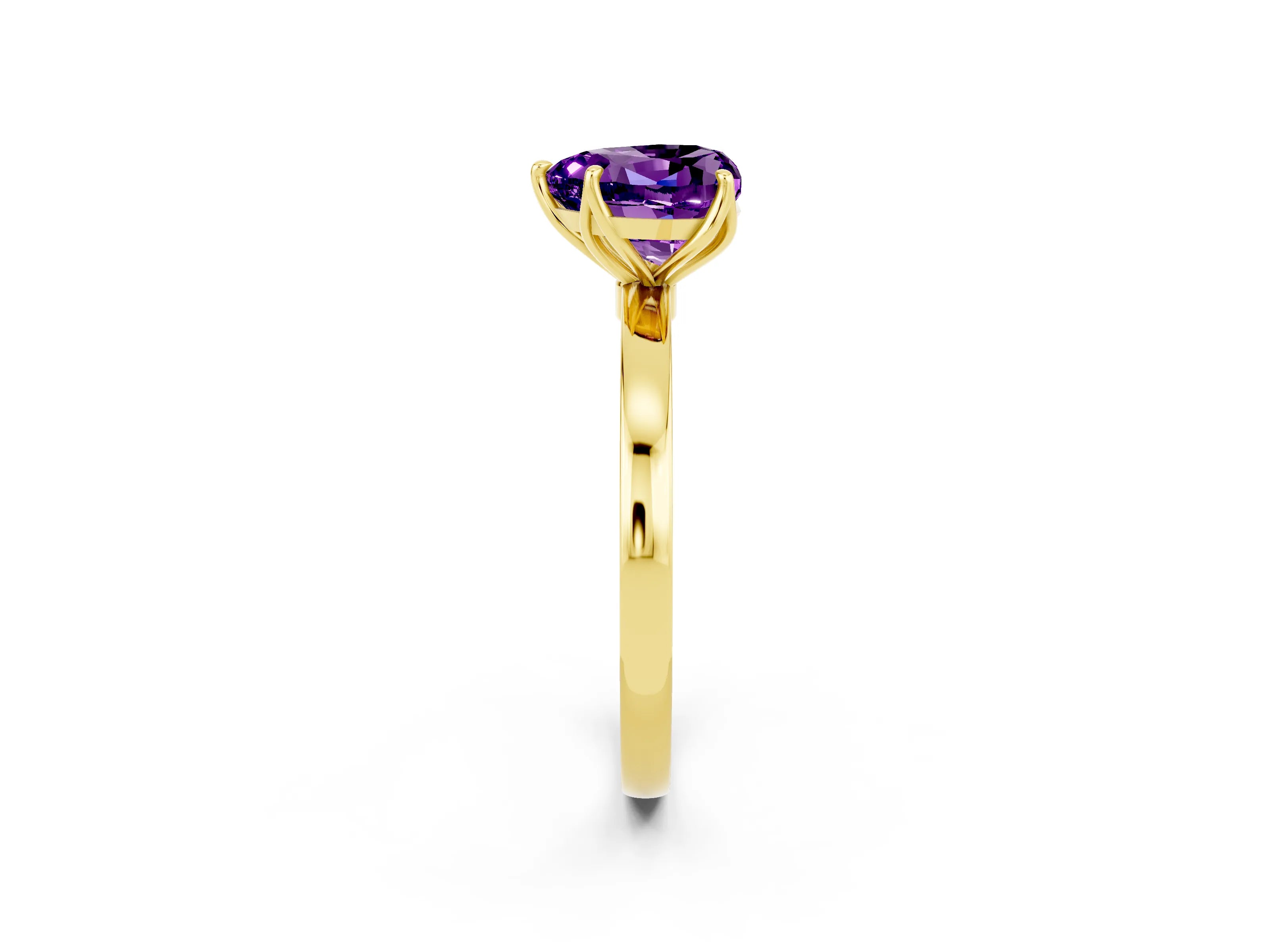 Yellow gold Heart Cut Solitaire Diamond Ring with Thin Band and Four-Prong Setting_2