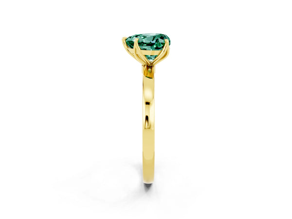Yellow gold Heart Cut Green Sapphire Solitaire Ring with Thin Band and Prong Setting
