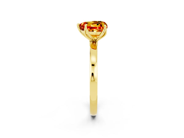 Yellow gold Heart Cut Citrine Solitaire Ring with Thin Band and Prong Setting