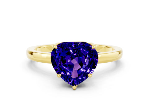 Yellow gold Heart Cut Solitaire Diamond Ring with Thin Band and Four-Prong Setting