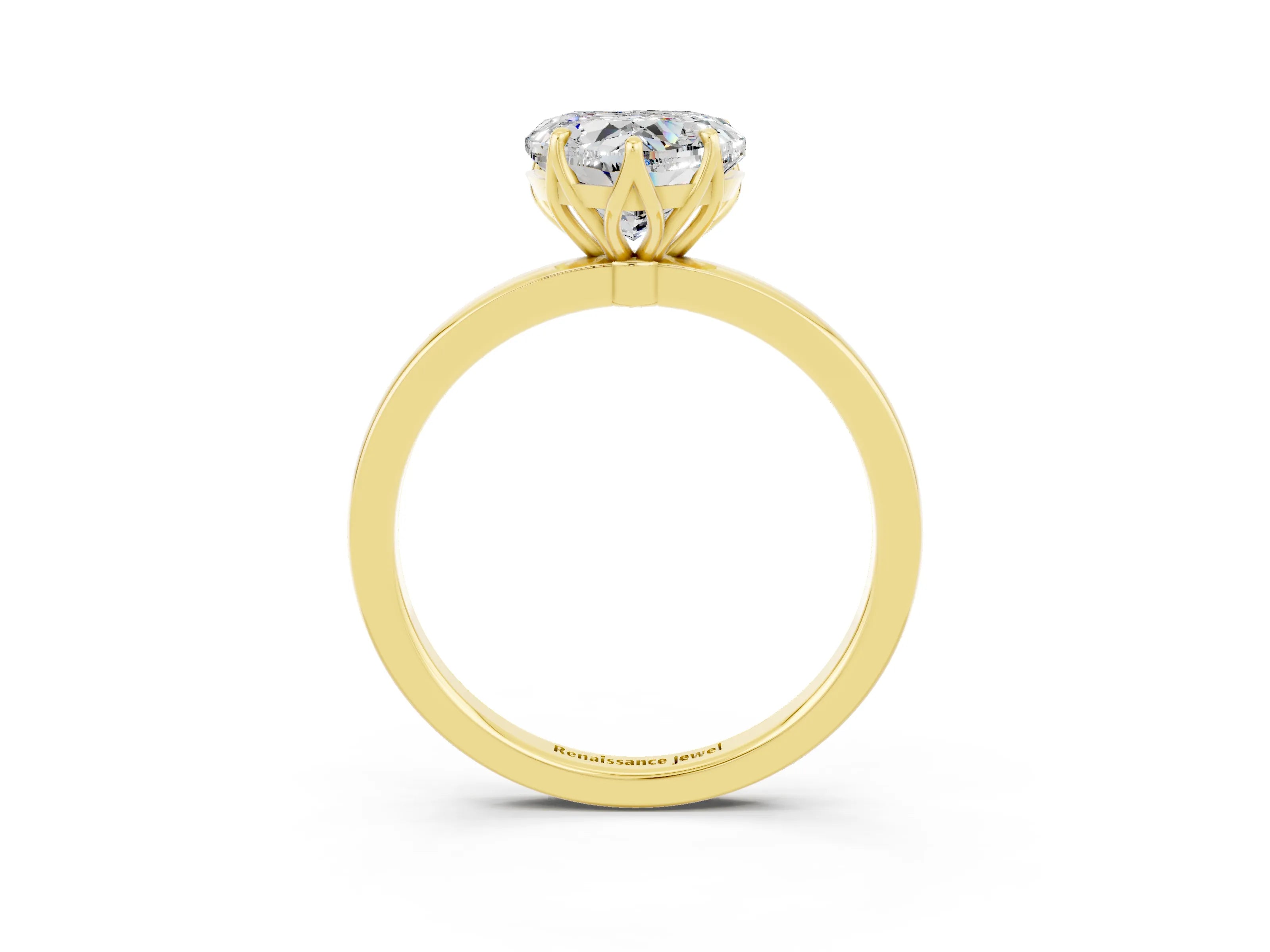 Yellow gold Heart Cut Solitaire Diamond Ring with Thin Band and Four-Prong Setting_3