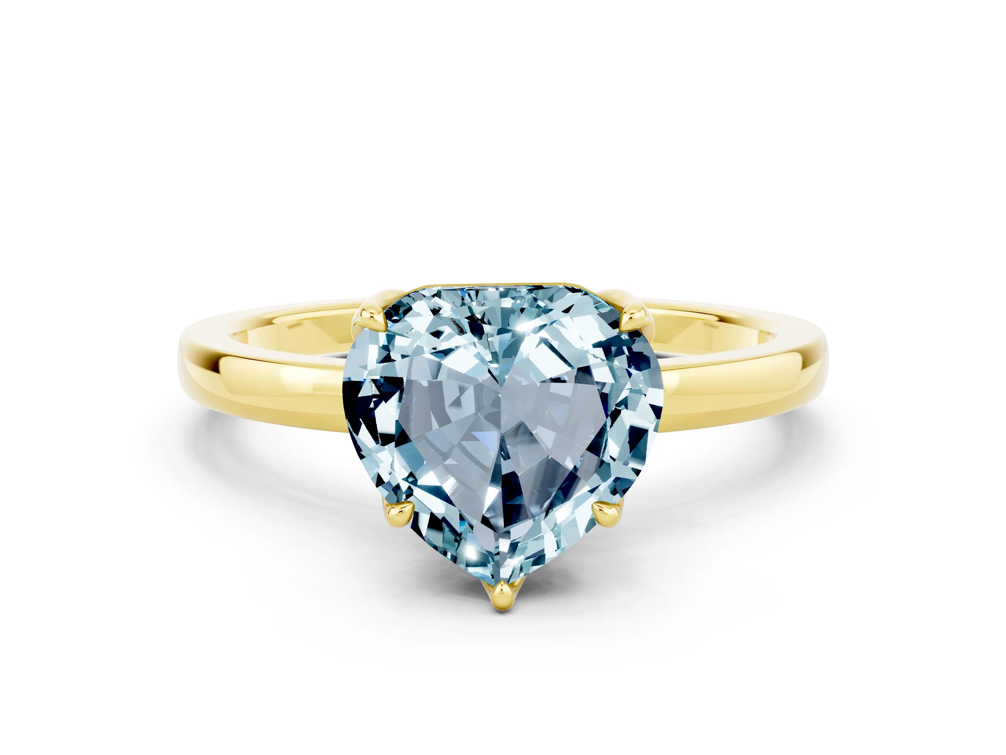 Yellow gold Heart Cut Solitaire Diamond Ring with Thin Band and Four-Prong Setting