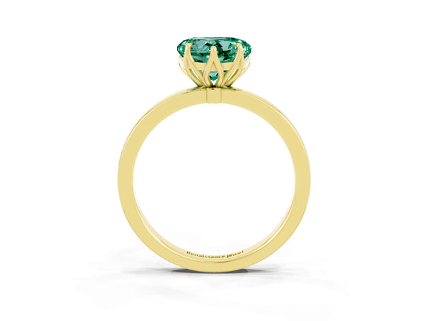 Yellow gold Heart Cut Green Sapphire Solitaire Ring with Thin Band and Prong Setting