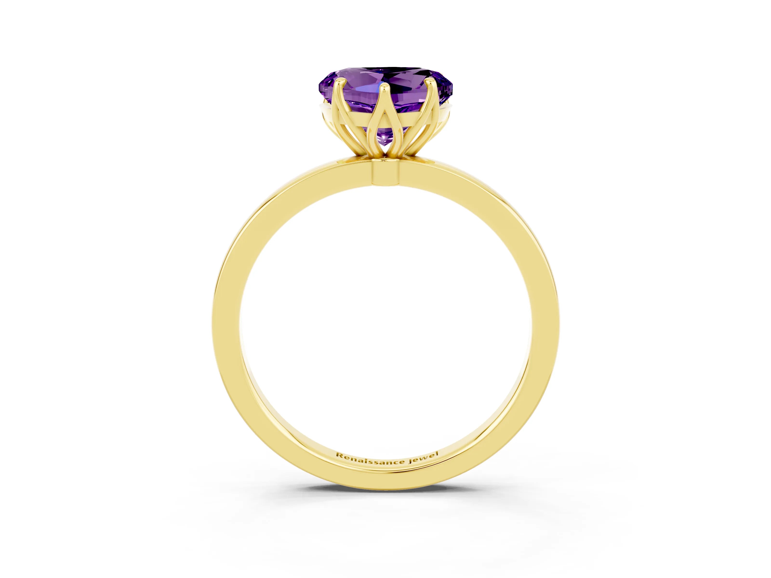 Yellow gold Heart Cut Solitaire Diamond Ring with Thin Band and Four-Prong Setting_3