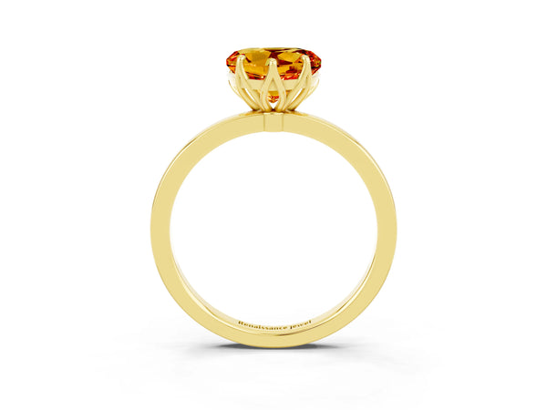 Yellow gold Heart Cut Citrine Solitaire Ring with Thin Band and Prong Setting