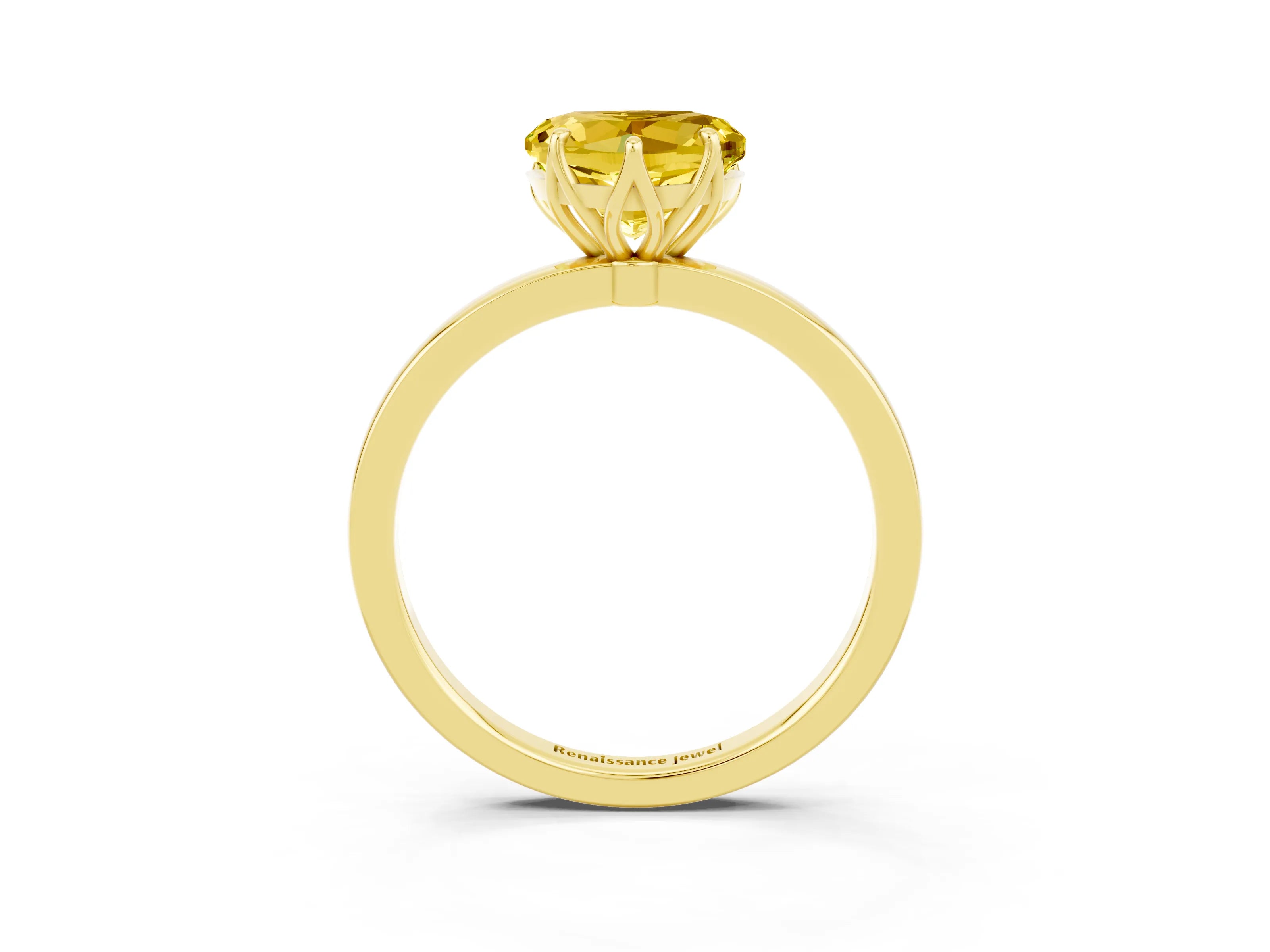 Yellow gold Heart Cut Solitaire Diamond Ring with Thin Band and Four-Prong Setting_3