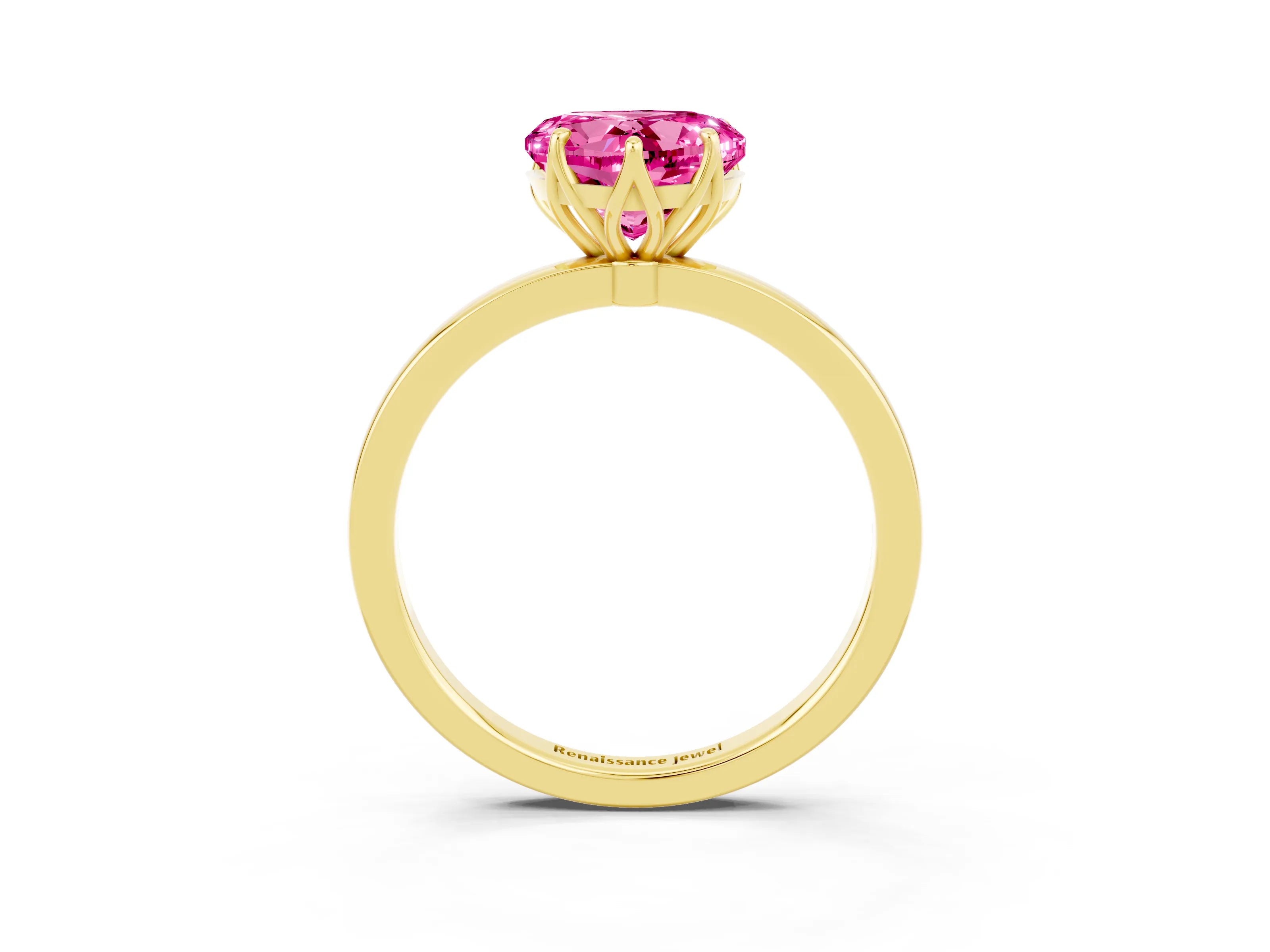 Yellow gold Heart Cut Solitaire Diamond Ring with Thin Band and Four-Prong Setting_3
