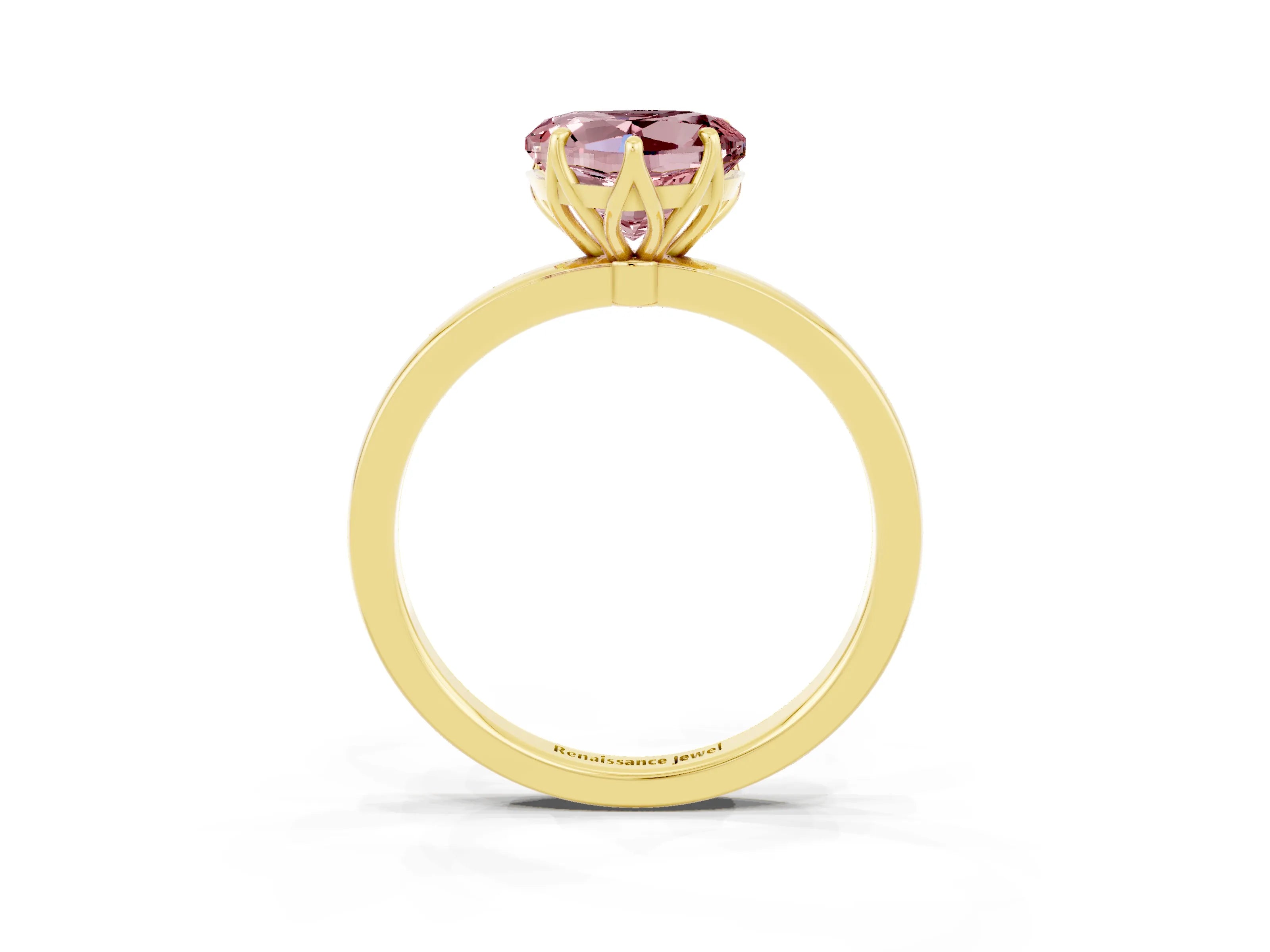 Yellow gold Heart Cut Solitaire Diamond Ring with Thin Band and Four-Prong Setting_3