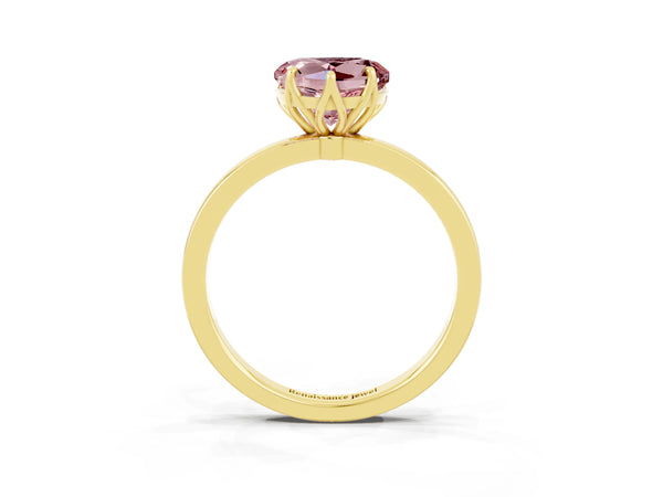 Yellow gold Heart Cut Solitaire Diamond Ring with Thin Band and Four-Prong Setting