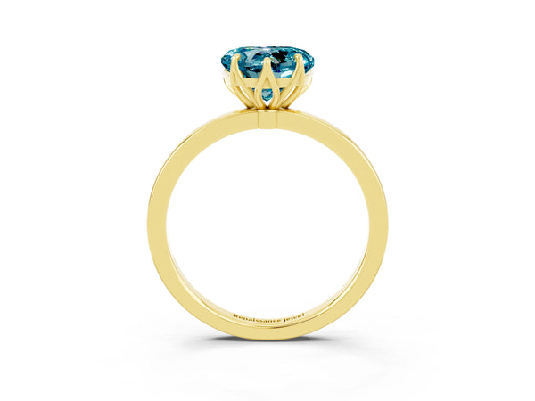 Yellow gold Heart Cut Solitaire Diamond Ring with Thin Band and Four-Prong Setting