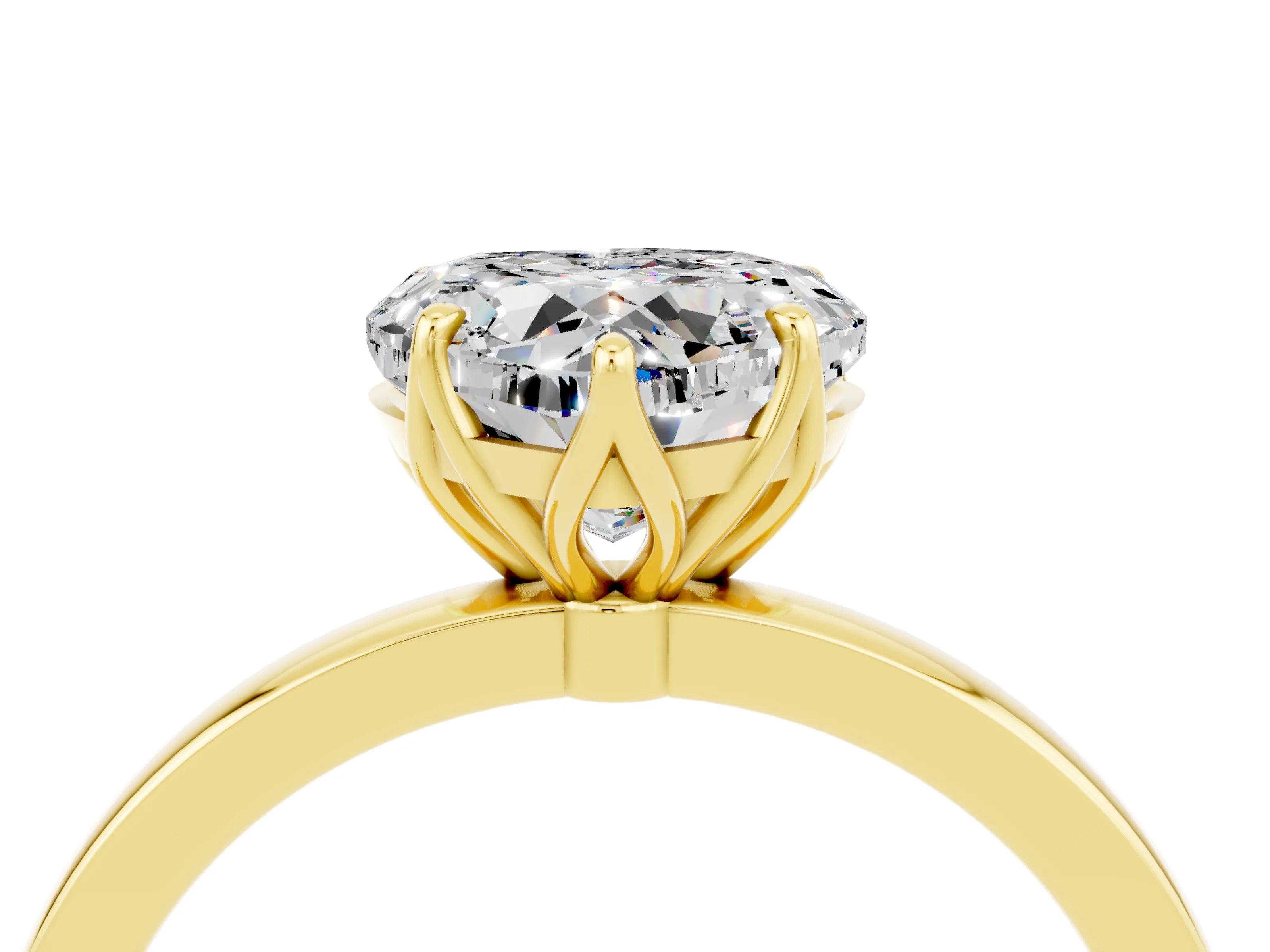 Yellow gold Heart Cut Solitaire Diamond Ring with Thin Band and Four-Prong Setting_4