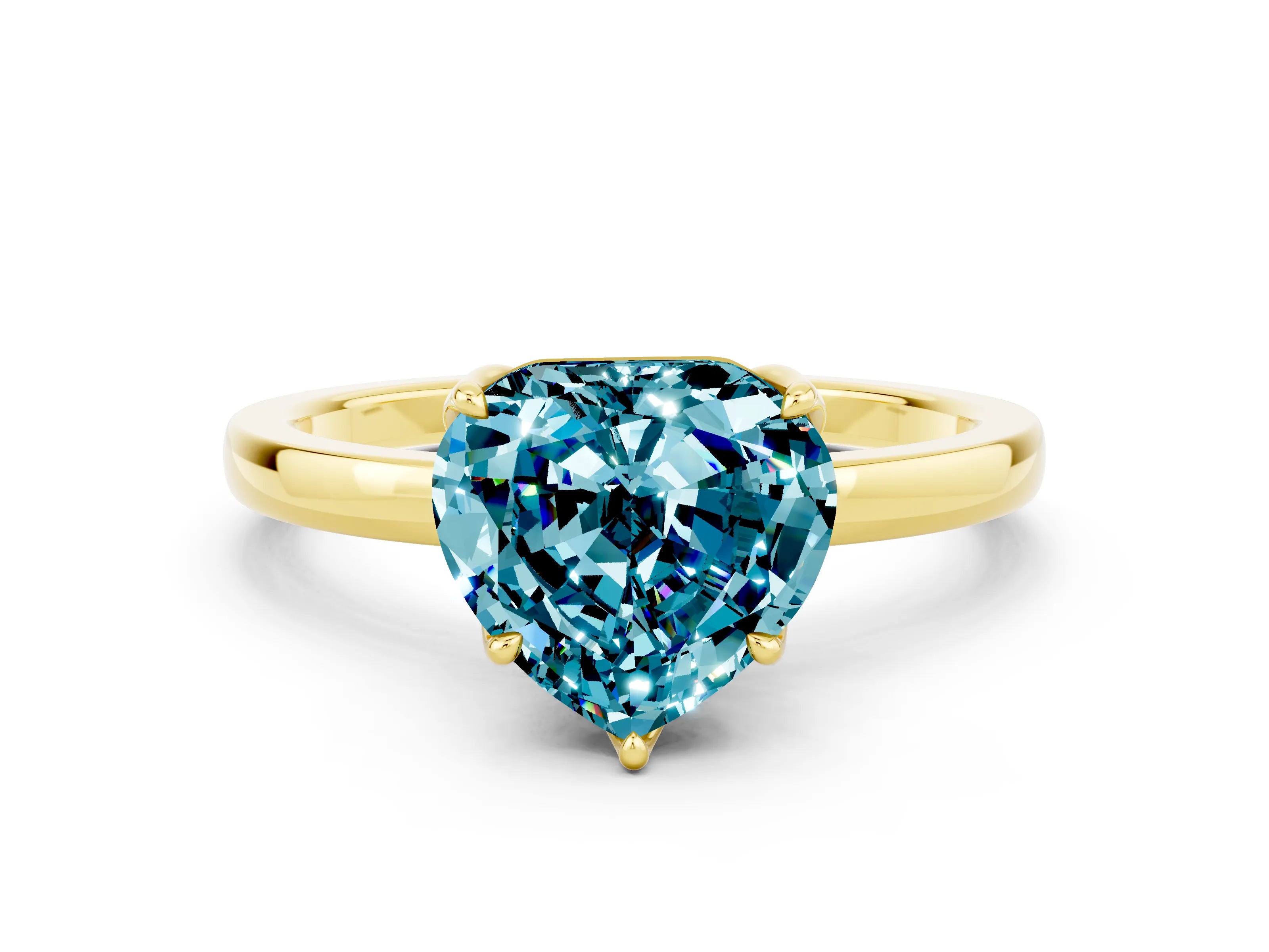 Yellow gold Heart Cut Solitaire Diamond Ring with Thin Band and Four-Prong Setting