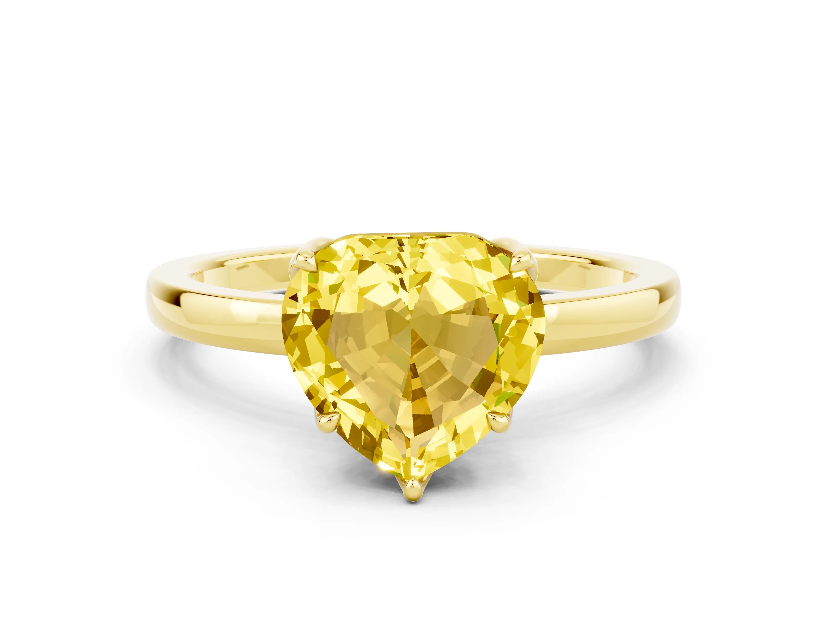 Yellow gold Heart Cut Solitaire Diamond Ring with Thin Band and Four-Prong Setting