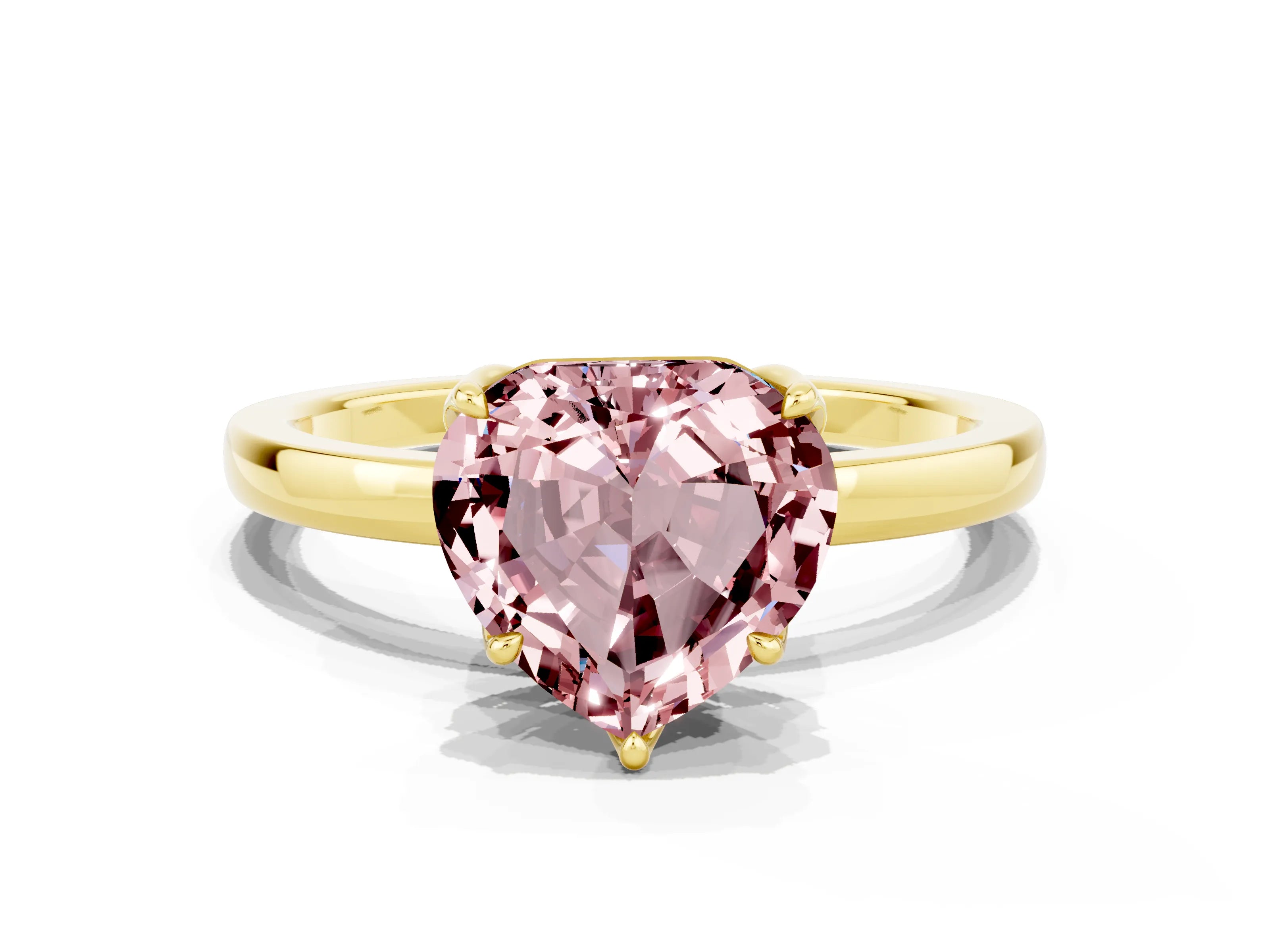 Yellow gold Heart Cut Solitaire Diamond Ring with Thin Band and Four-Prong Setting