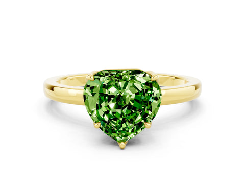 Yellow gold Heart Cut Solitaire Diamond Ring with Thin Band and Four-Prong Setting