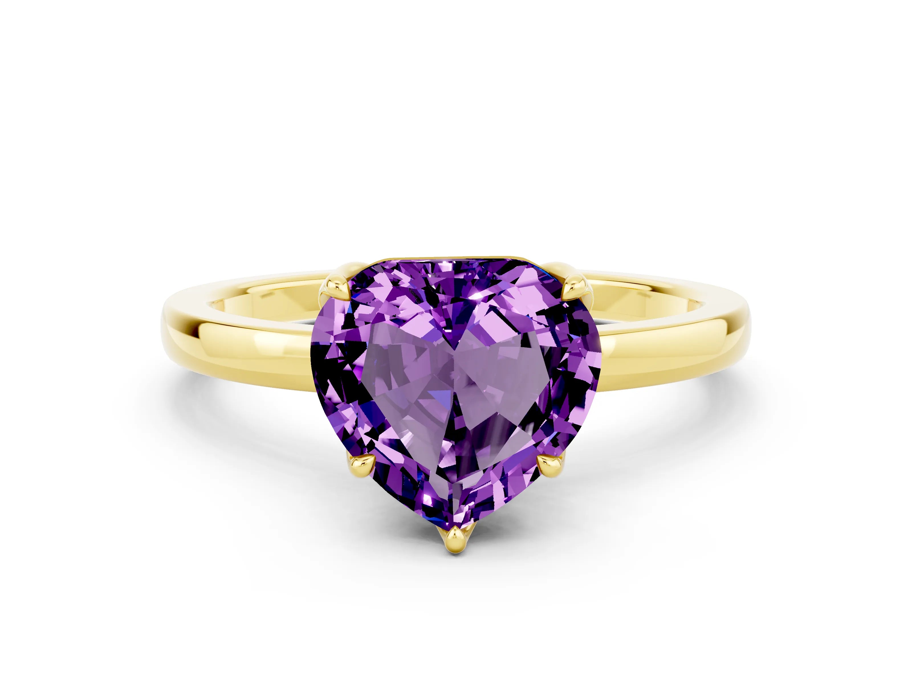 Yellow gold Heart Cut Solitaire Diamond Ring with Thin Band and Four-Prong Setting