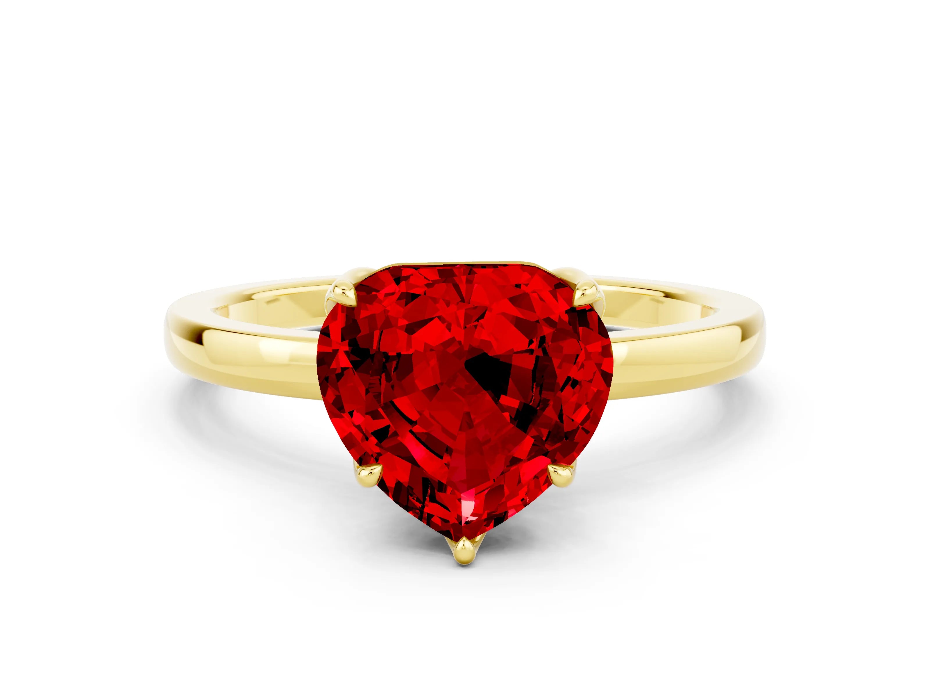 Yellow gold Heart Cut Solitaire Diamond Ring with Thin Band and Four-Prong Setting