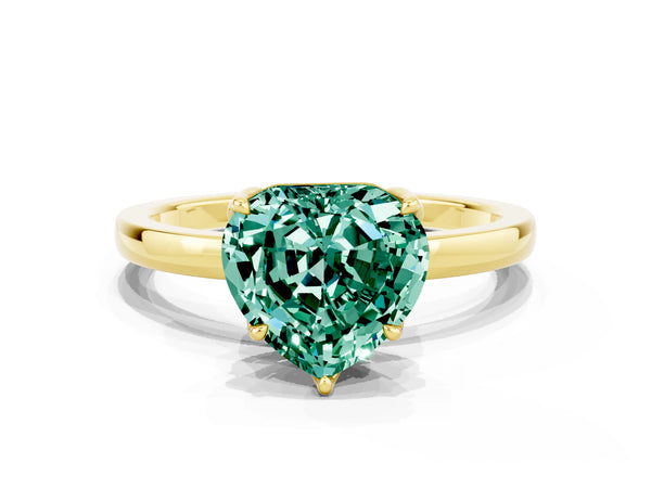 Yellow gold Heart Cut Green Sapphire Solitaire Ring with Thin Band and Prong Setting