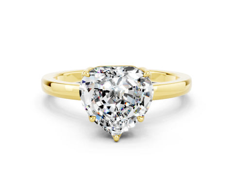 Yellow gold Heart Cut Solitaire Diamond Ring with Thin Band and Four-Prong Setting