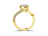 Yellow gold Heart Cut Solitaire Diamond Twist Band with Pavé Setting and Four-Prong Setting_10