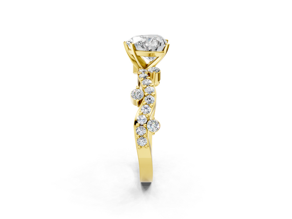 Yellow gold Heart Cut Solitaire Diamond Twisted Band with Pave Setting