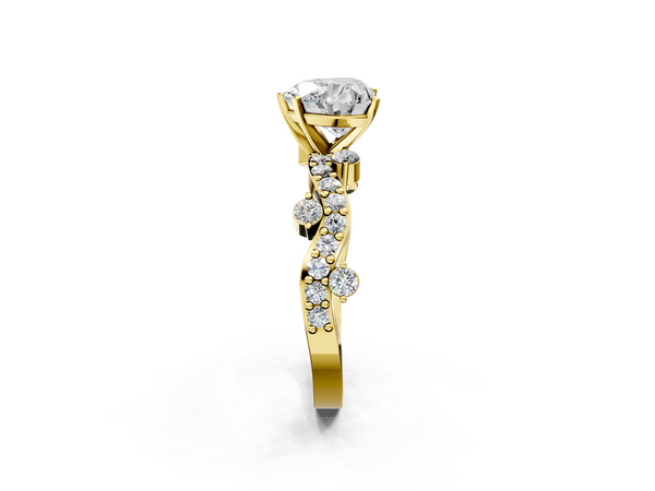 Yellow gold Heart Cut Solitaire Diamond Twisted Band with Pave Setting