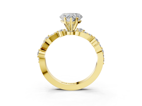 Yellow gold Heart Cut Solitaire Diamond Twisted Band with Pave Setting