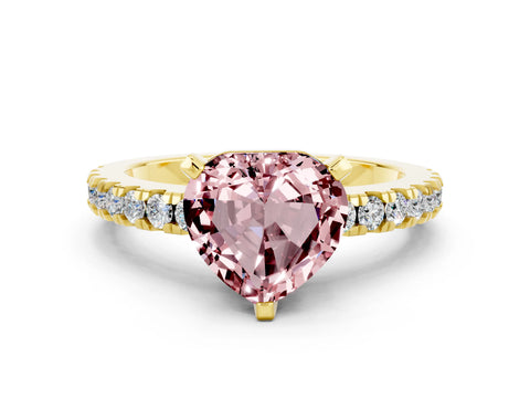 Yellow gold Heart Cut Solitaire Diamond with Pavé Band and Four-Prong Setting