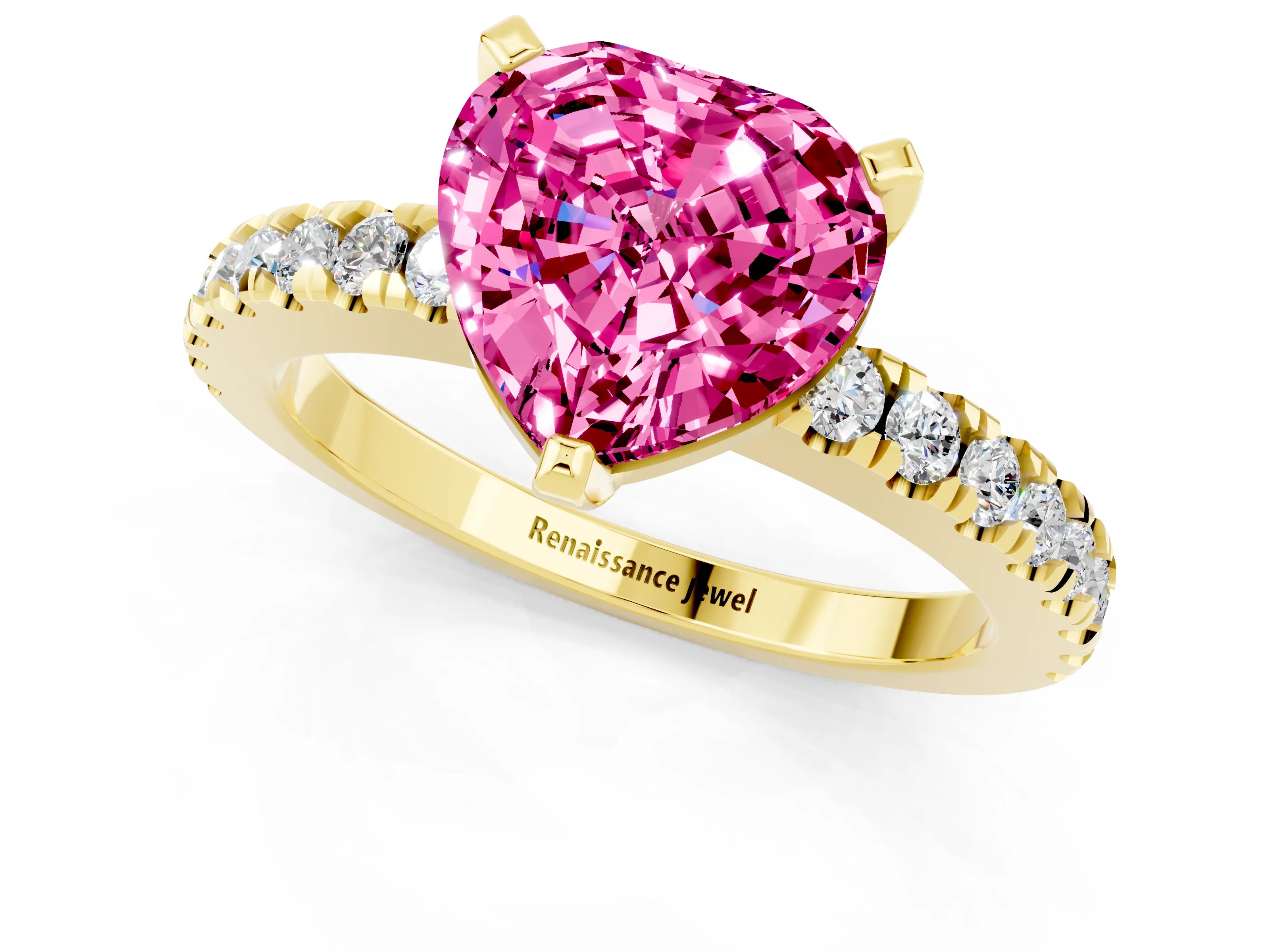 Yellow gold Heart Cut Solitaire Diamond with Pavé Band and Four-Prong Setting_1