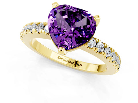 Yellow gold Heart Cut Solitaire Diamond with Pavé Band and Four-Prong Setting_1