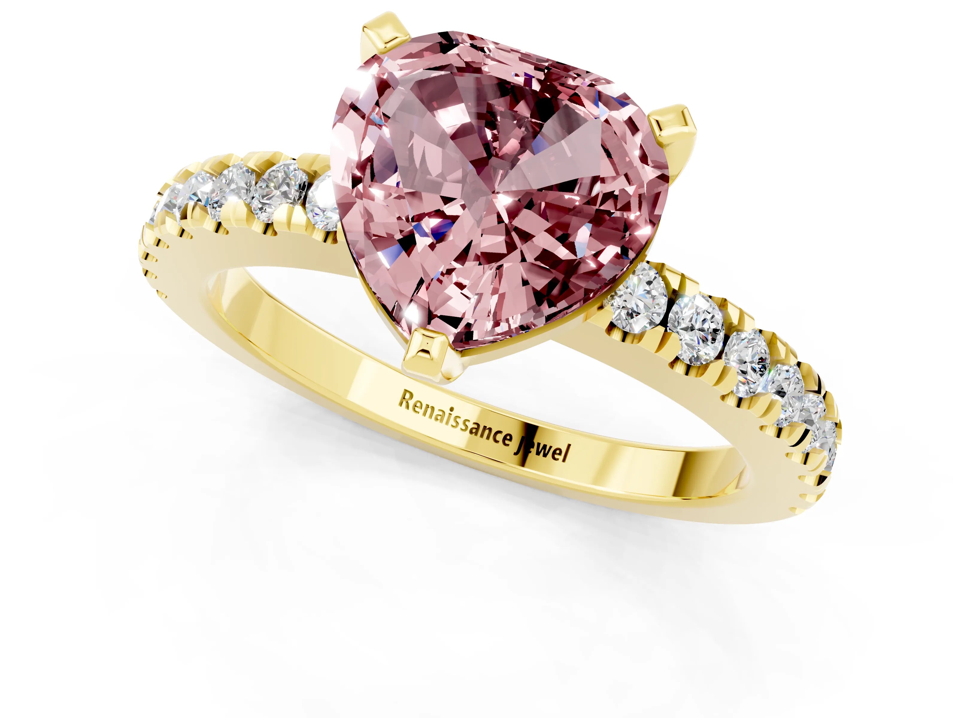 Yellow gold Heart Cut Solitaire Diamond with Pavé Band and Four-Prong Setting_1