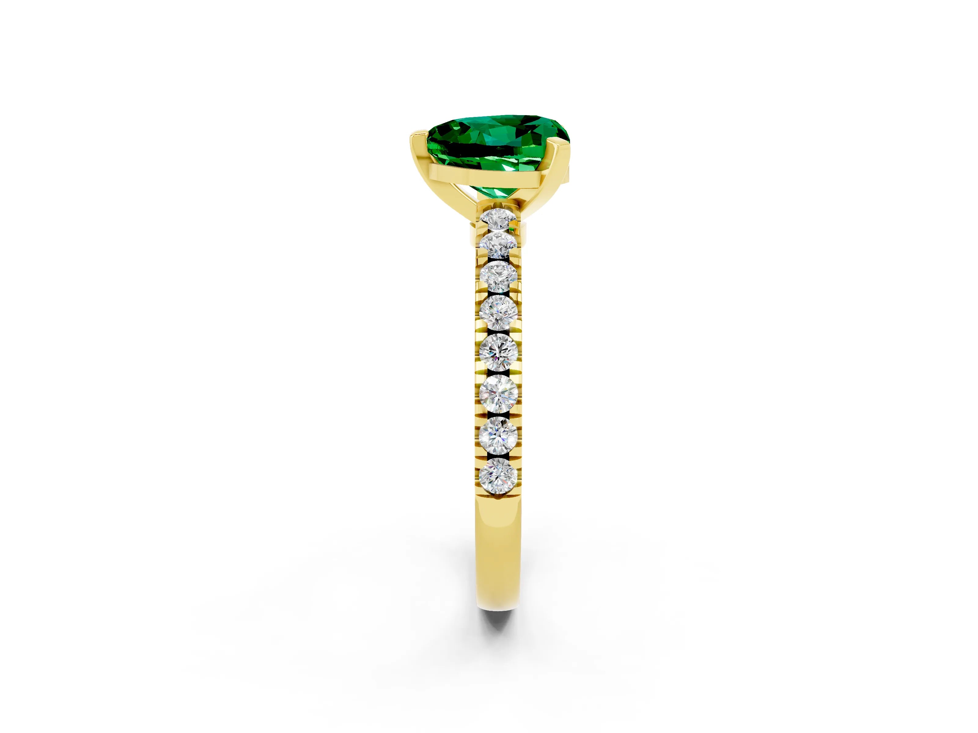 Yellow gold Heart Cut Solitaire Diamond with Pavé Band and Four-Prong Setting_2