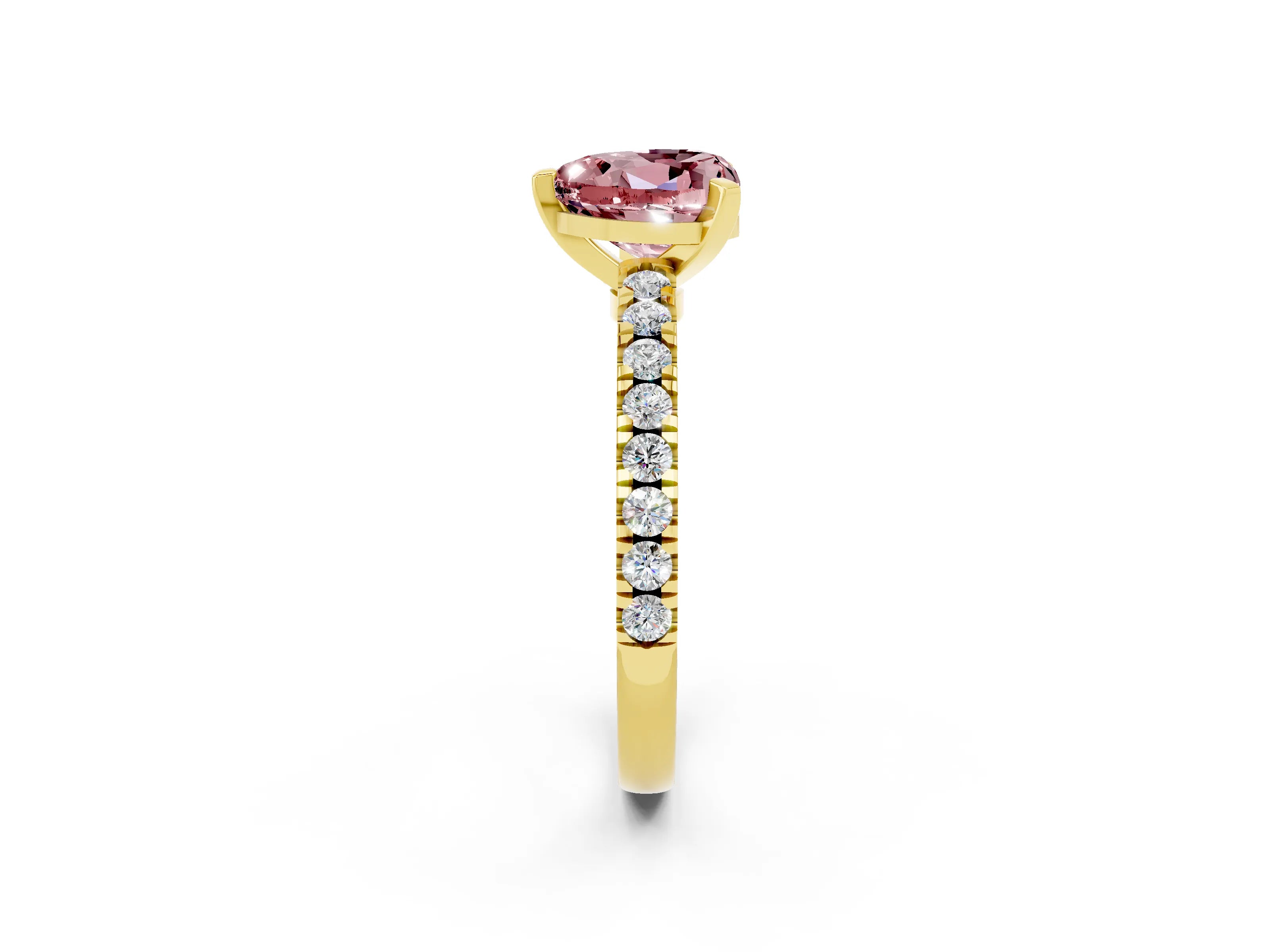 Yellow gold Heart Cut Solitaire Diamond with Pavé Band and Four-Prong Setting_2